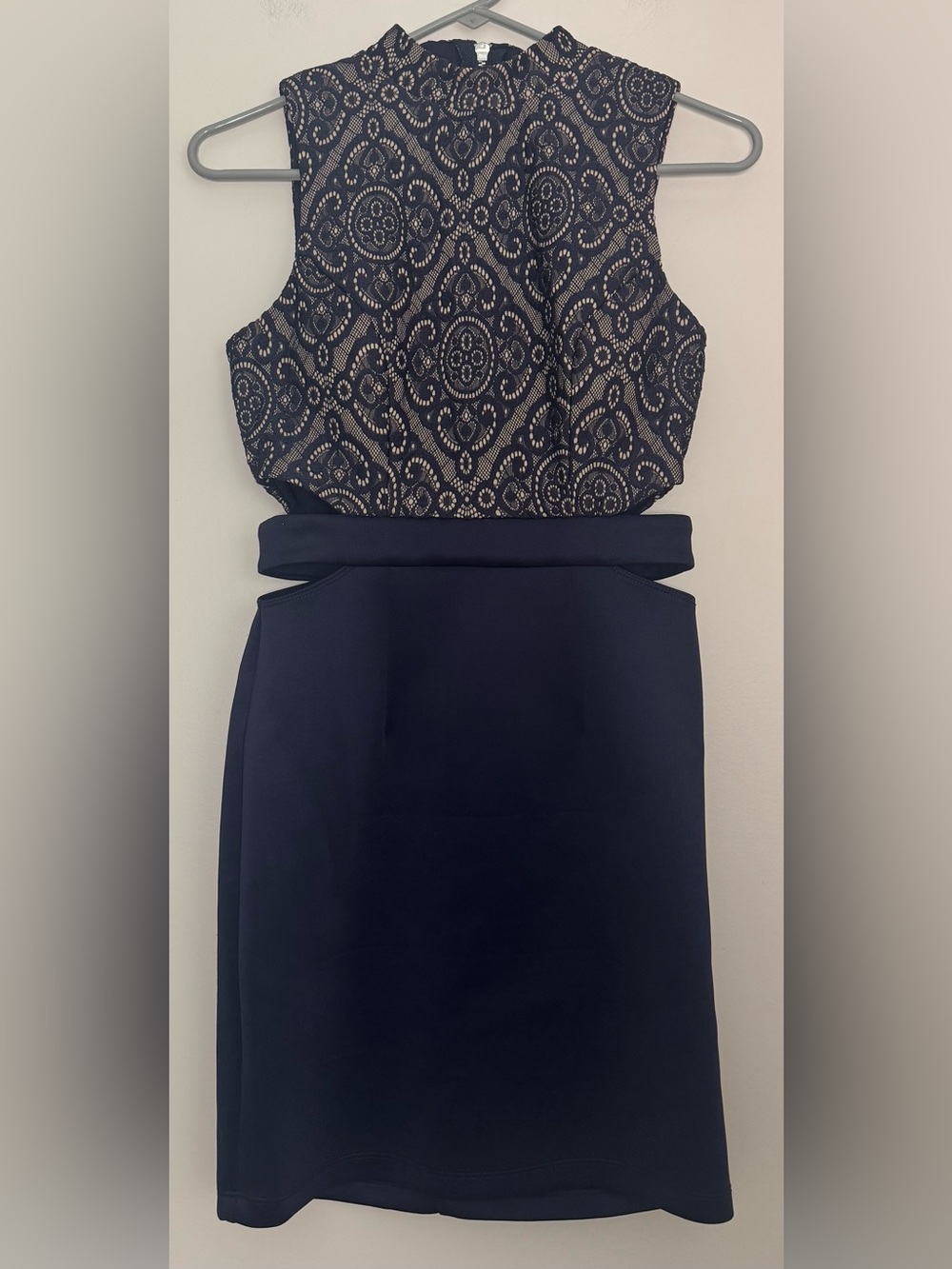 Speechless Navy Lace-Overlay Midi Dress